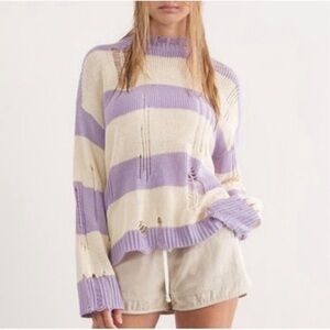 NWT Papermoon Alina Distressed Striped Knit Sweater
